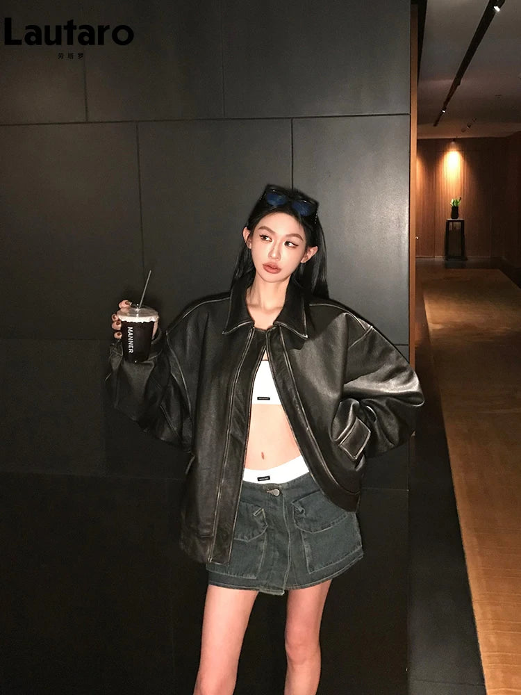 Lautaro Women’s Retro Faux Leather Oversized Jacket